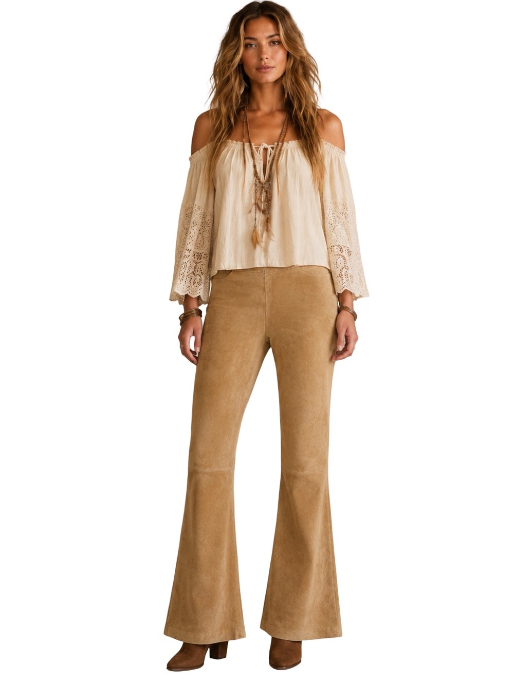 Liz Claiborne VTG Camel Brown Suede Western Boho Boot Cut Pants Size 14